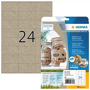 HERMA 10753 naklejki adresowe DIN A4 (70 x 36 mm, 20 arkuszy, papier Silphie, matowy) samoprzylepne, nadają się do drukowania, trwałe etykiety uniwersalne, 480 etykiet samoprzylepnych, naturalny brąz - Etykiety do drukarek - miniaturka - grafika 1