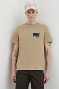 Koszulki męskie - Karl Lagerfeld Jeans t-shirt bawełniany męski kolor beżowy z nadrukiem - miniaturka - grafika 1