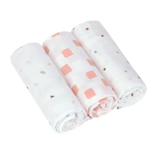 Muślinowy otulacz kocyk z bawełny organicznej 60x60cm zestaw 3 szt. Happy Fruits peach - Koce i narzuty dla dzieci - miniaturka - grafika 1