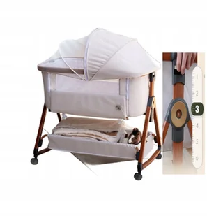 Łóżeczko Dostawne Beżowe Kołyska Materac Moskitiera Kółka Bujak Regulowany - Łóżeczka i kojce - miniaturka - grafika 1