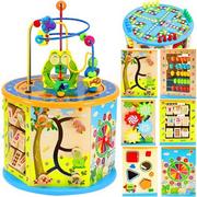 Zabawki interaktywne dla dzieci - Kostka Drewniana Edukacyjna Sorter 8w1 Montessori Labirynt Skrzynka Zegar - miniaturka - grafika 1