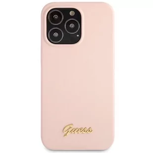 Guess GUHCP13XLSLMGLP iPhone 13 Pro Max 6.7" jasnoróżowy/light pink hardcase Silicone Script Gold Logo - Etui i futerały do telefonów - miniaturka - grafika 2