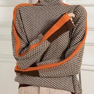 Swetry damskie - TEMU Sweter Damski Elegancki - Czarny, Brązowy, Beżowy z Akcentem Pomarańczowym na Jesień/Zimę, Do Biura i Na Co Dzień, Nieprześwitujący Sweter - miniaturka - grafika 1