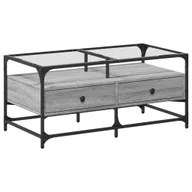 Ławy i stoliki kawowe - vidaXL Stolik kawowy ze szklanym blatem szary Sonoma 98,5x50x45 cm stalowy - miniaturka - grafika 1