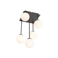 Oprawy, klosze i abażury - QAZQA Nowoczesna lampa sufitowa czarna z opalowym szkłem 5-light - Ateny - miniaturka - grafika 1
