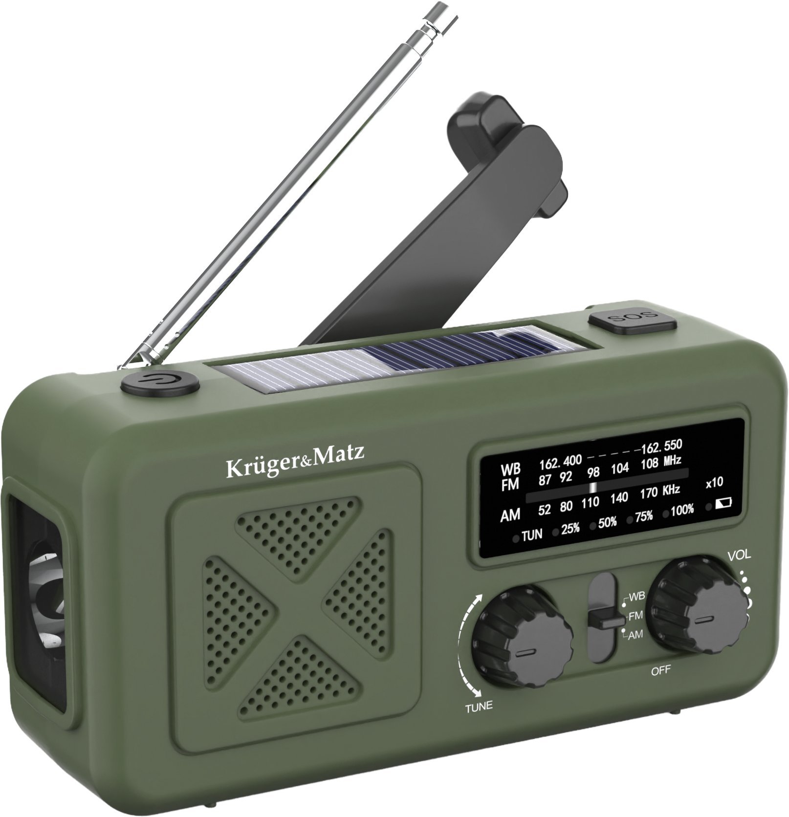 Kruger&Matz Radio solarne, przenośne radio awaryjne SOS, powerbank 2000mAh