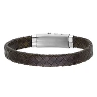 Bransolety męskie - Męska skórzana szeroka bransoletka brązowy płaski pleciony rzemień - Manoki - miniaturka - grafika 1