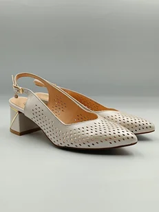 Beżowe ażurowe czółenka z otwartą piętą złote detale L-558V PULSO r. 42 - Czółenka - miniaturka - grafika 1