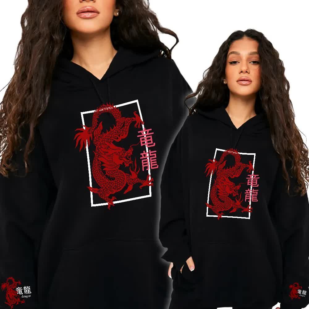 Bluza Czarna Damska Z Kapturem SMOK DRAGON China S