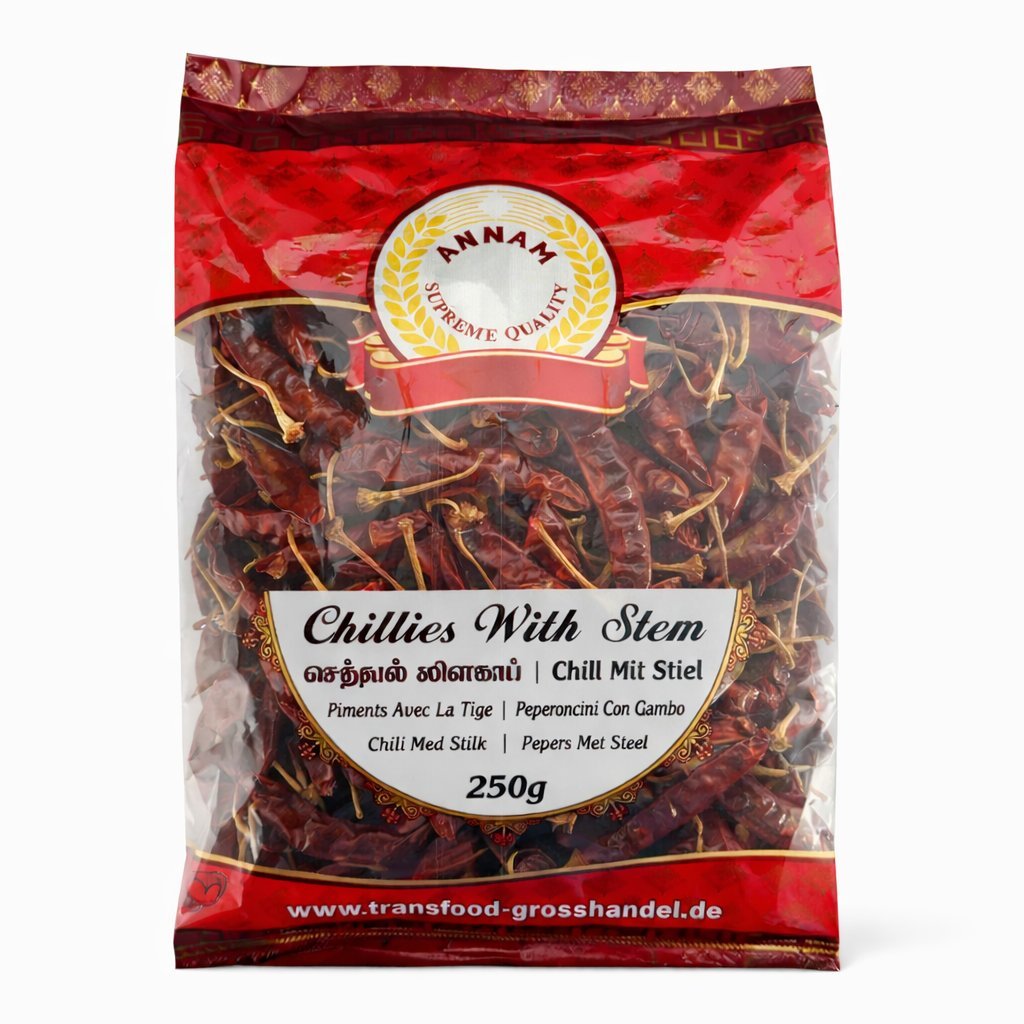 Suszone papryczki chilli z łodygą Annam Red Chillies With Stem 250g - ostra