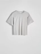 Koszulki i topy damskie - Reserved - T-shirt oversize z merceryzowanej bawełny - jasnoszary - miniaturka - grafika 1