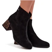 Botki damskie - Skórzane Zamszowe Botki Damskie Na Słupku Maciejka K7202-01 Czarne -39 - miniaturka - grafika 1