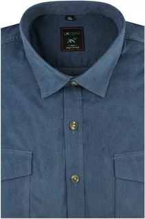 Koszule męskie - Duża Koszula Męska sztruksowa gładka niebieska na co dzień do pracy Laviino Duże rozmiary A704 - grafika 1