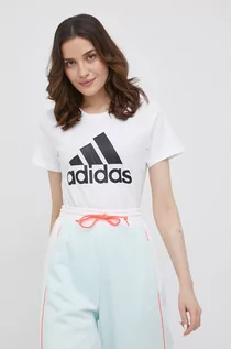 Koszulki sportowe damskie - adidas T-shirt bawełniany GL0649 kolor biały - grafika 1