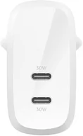 Ładowarki do telefonów - Ładowarka ścienna Belkin 30 W z podwójnym portem USB-C 60 W PD, biała (WCB010VFWH) - miniaturka - grafika 1