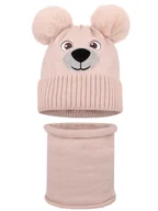 Czapki damskie - Chłopięcy komplet zimowy czapka i komin misiek beżowy Ambra r.44/46 - miniaturka - grafika 1