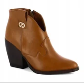 Botki damskie - BRĄZOWE SKÓRZANE BOTKI KOWBOJKI CARINII B9484-T30 MODNE R.36 - Carinii - miniaturka - grafika 1
