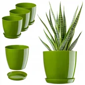 Kwietniki - DONICZKA DONICA OSŁONKA 16cm KWIETNIK Z PODSTAWKĄ ZIELONA PLASTIKOWA 3szt - miniaturka - grafika 1