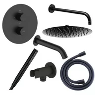 Zestawy prysznicowe - Zestaw Oltens Katla bateria podtynkowa z deszczownicą 30 cm Vindel i kompletem prysznicowym Ume czarny mat 36611300 - miniaturka - grafika 1