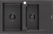 Zlewozmywaki - Mexen Gaspar zlewozmywak granitowy 1,5-komorowy z ociekaczem 737 x 475 mm, czarny nakrapiany, syfon czarny - 6507731505-76-B - miniaturka - grafika 1