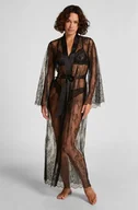 Szlafroki damskie - Hunkemöller Długie kimono z koronką Czarny - miniaturka - grafika 1