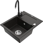 Zlewozmywaki z baterią - Mexen Enzo zlewozmywak granitowy 1-komorowy z ociekaczem i baterią kuchenną Telma, czarny/złoty - 6506-75-670200-70 - miniaturka - grafika 1