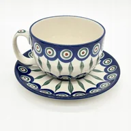 Filiżanki - Duża filiżanka z podstawką – ceramika bolesławiecka 350 ml - miniaturka - grafika 1