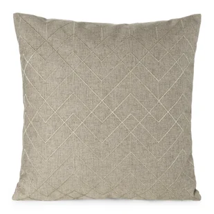 Poszewka dekoracyjna MILA 45x45 Eurofirany beżowa a'la len + złoty geometryczny haft - Poszewki na poduszki - miniaturka - grafika 1