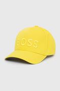 Czapki męskie - BOSS czapka z daszkiem bawełniana kolor żółty z aplikacją - Boss - miniaturka - grafika 1