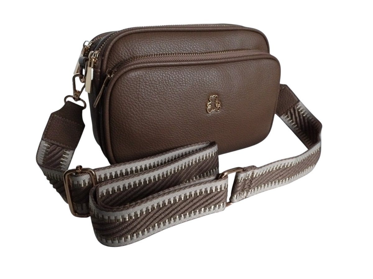 Torebka Listonoszka Damska, Szarobrązowy Kuferek na Ramię i Szeroki Pasek