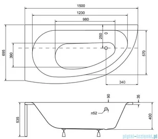 Besco Milena 150x70cm wanna asymetryczna lewa + obudowa + syfon #WAM-150-NL/OAM-150-NL/19975 - Wanny - miniaturka - grafika 2