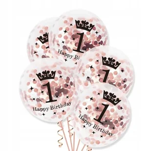 Balony z konfetti Rose Gold na Roczek 1 urodziny - Baby shower i roczek - miniaturka - grafika 1