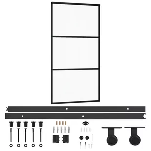 vidaXL Drzwi przesuwne z osprzętem, szkło ESG i aluminium, 102x205 cm - Drzwi wewnętrzne - miniaturka - grafika 1