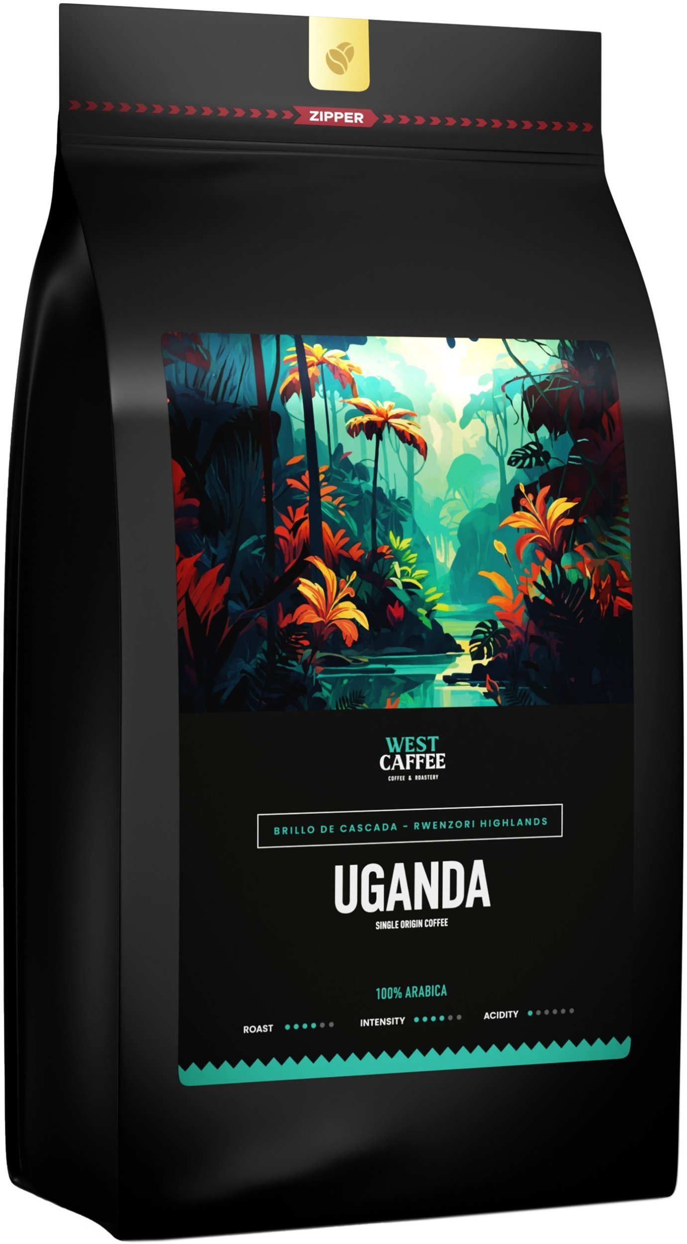Kawa ziarnista West Caffee Kawa ziarnista Uganda 1kg Świeżo Palona - 100% Arabica - Brillo de Cascada