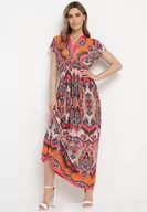 Sukienki - Pomarańczowa Sukienka Maxi w Stylu Boho z Elastycznej Wiskozy Arnevia - miniaturka - grafika 1