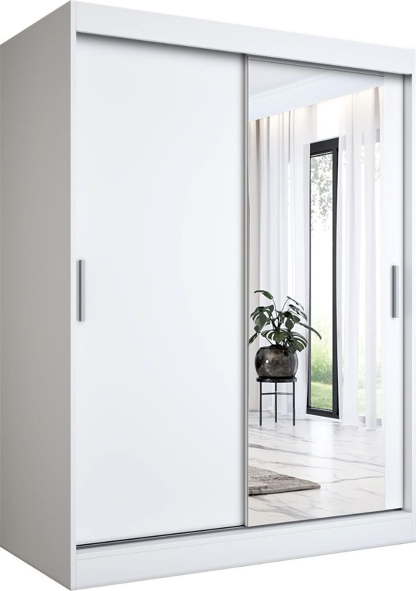 MKPOL Szafa przesuwna MODUO COMFORT 150 biała mat z lustrem po prawej