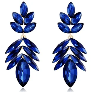 Niebieskie Kolczyki Długie Z Listkami Podłużne Mieniące Złote Lśniące - Kolczyki - miniaturka - grafika 1