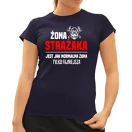 Koszulki i topy damskie - Żona strażaka jest jak normalna żona, tylko fajniejsza - damska koszulka na prezent Granatowa - miniaturka - grafika 1
