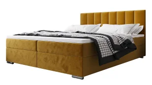 Musztardowe łóżko kontynentalne z pikowanym zagłówkiem 5 rozmiarów - Zavire - Łóżka - miniaturka - grafika 1
