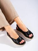 Sandały damskie - Damskie sandały na niskim koturnie Potocki czarne - miniaturka - grafika 1
