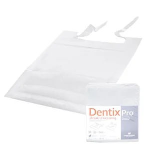 Śliniak dentystyczny z kieszonką 39cm x 48cm biały podfoliowany 54g DentixPro 50szt - Sprzęt i akcesoria stomatologiczne - miniaturka - grafika 1