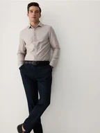 Moda i Uroda OUTLET - Reserved - Koszula slim z bawełny egipskiej - beżowy - miniaturka - grafika 1