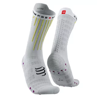 Skarpetki kolarskie - COMPRESSPORT Skarpetki rowerowe AERO SOCKS white/safe yellow/neon pink - grafika 1