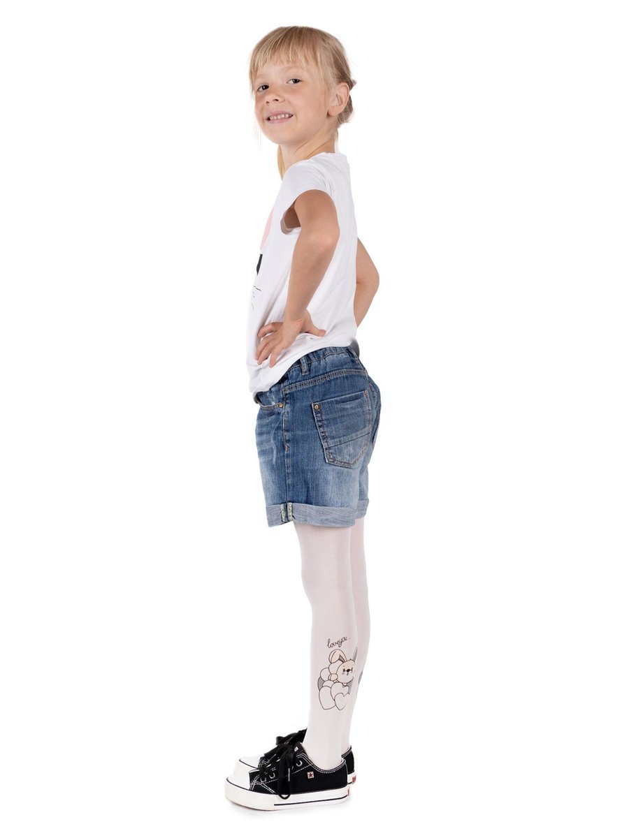 Rajstopy dziecięce lycra ze wzorem zajączka białe 40 DEN 116-122 YOCLUB