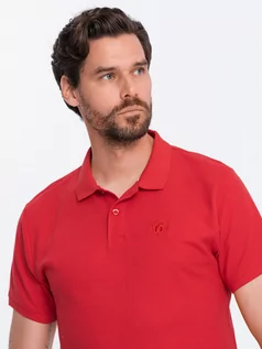 Koszulki męskie - Koszulka męska polo z dzianiny pique - czerwony V22 S1374 - grafika 1