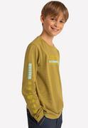 Koszulki dla chłopców - Oliwkowy bawełniany longsleeve chłopięcy z nadrukiem L-STORY JUNIOR - Volcano - miniaturka - grafika 1