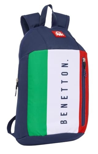 Safta BENETTON FLAG - Mini plecak na co dzień, idealny dla dzieci w różnym wieku, wygodny i wszechstronny, jakość i wytrzymałość, 22 x 10 x 39 cm, Granatowy, M, Casual