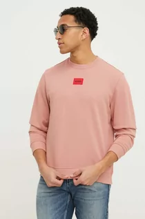 Bluzy męskie - HUGO bluza bawełniana męska kolor różowy z aplikacją - Hugo - grafika 1
