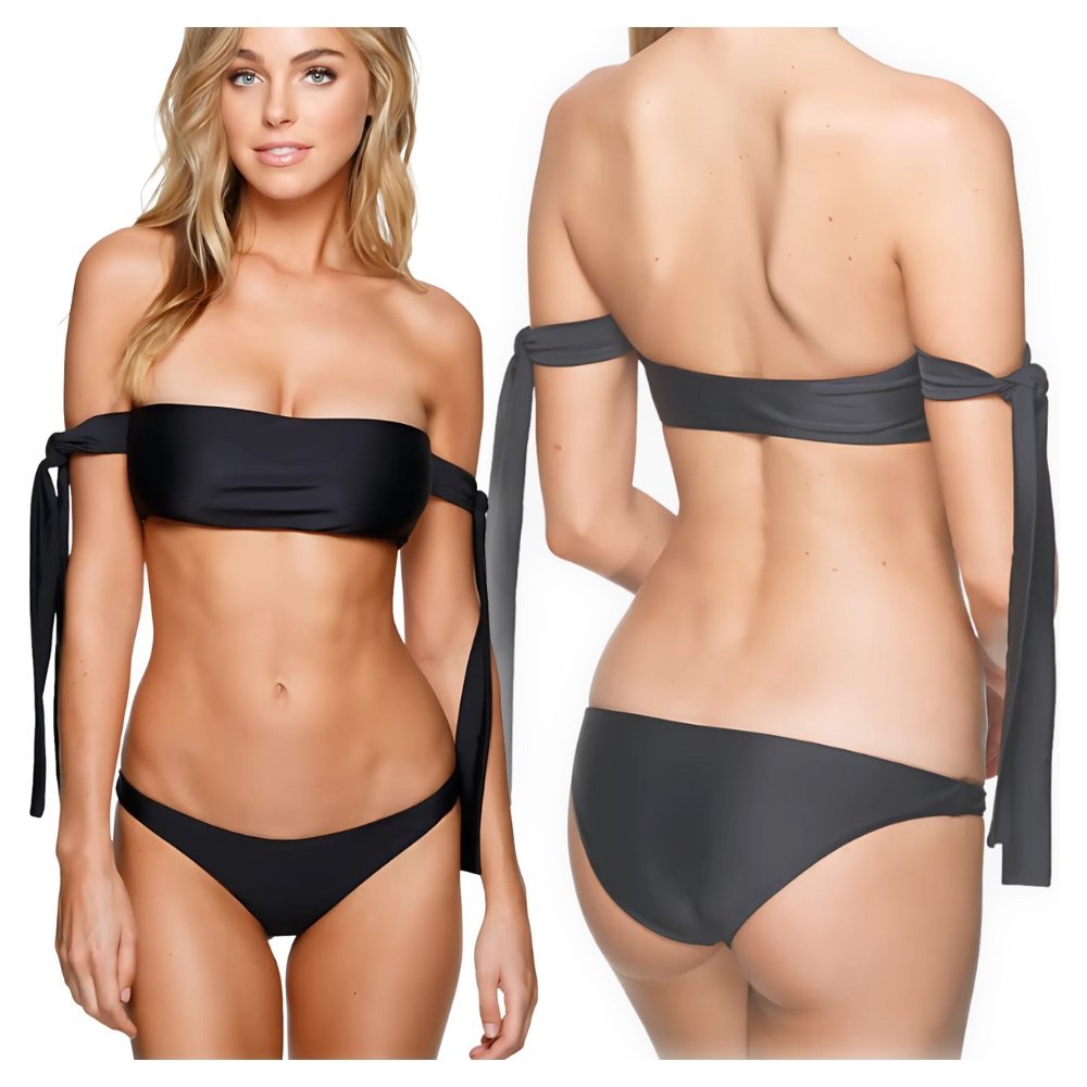 Strój kostium kąpielowy dwuczęściowy bikini bardotka hiszpanka czarny M