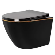 Miski WC - Rea Misa WC podwieszana Rea  CARLO Mini Rimless Duroplast Flat Black Gold Edge - miniaturka - grafika 1